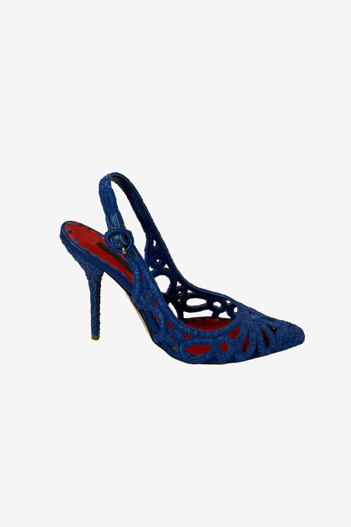 Dolce & Gabbana Blue Woven Raffia Slingback Pumps image 0