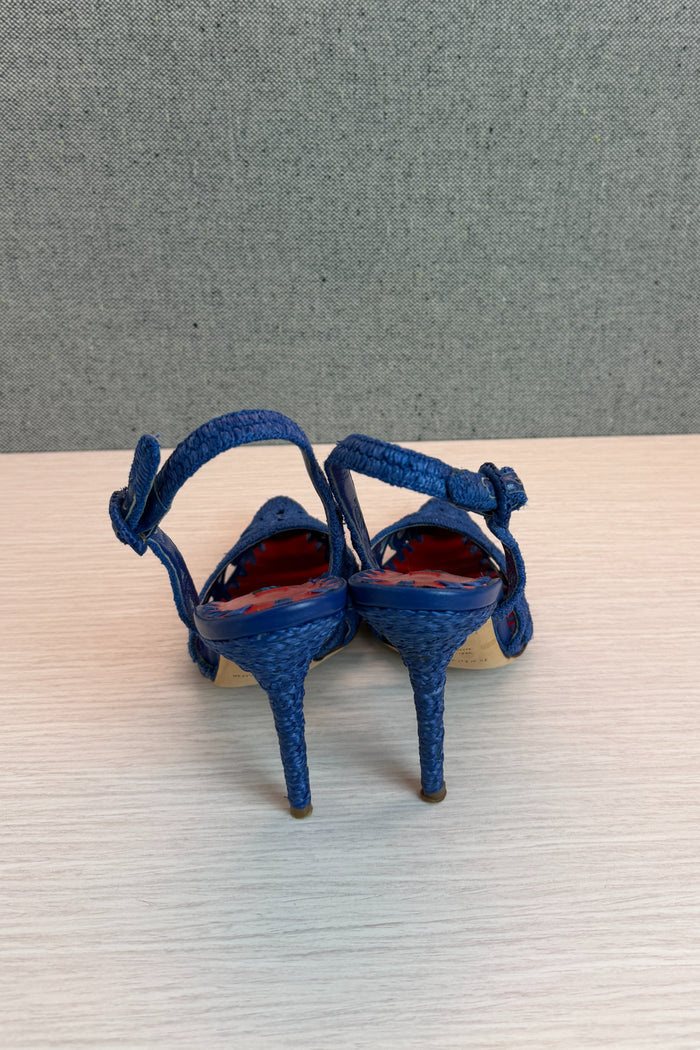 Dolce & Gabbana Blue Woven Raffia Slingback Pumps image 2