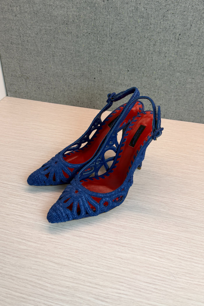 Dolce & Gabbana Blue Woven Raffia Slingback Pumps image 3