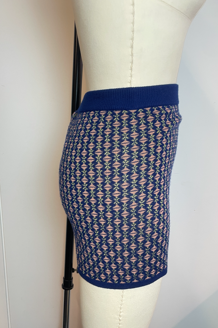 Dries Van Noten Navy & Pink Jacquard Knit Shorts image 1