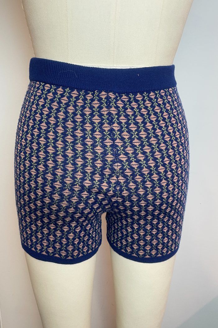 Dries Van Noten Navy & Pink Jacquard Knit Shorts image 2