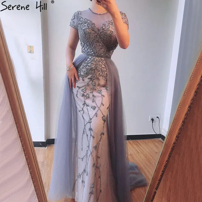 Dubai Crystal Short Sleeve Evening Dresses Design 2025 Luxury Mermaid Sexy Formal Dress Serene Hill LA60960 - SERENE HILL