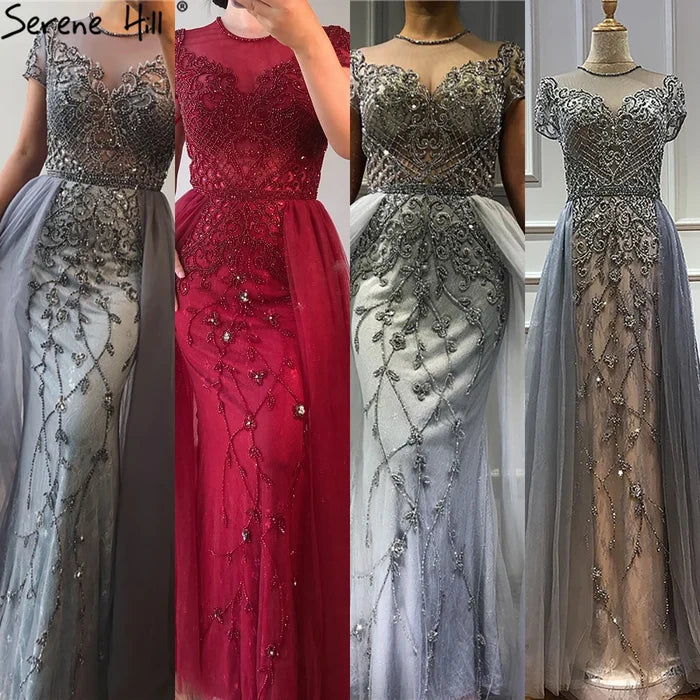 Dubai Crystal Short Sleeve Evening Dresses Design 2025 Luxury Mermaid Sexy Formal Dress Serene Hill LA60960 - SERENE HILL