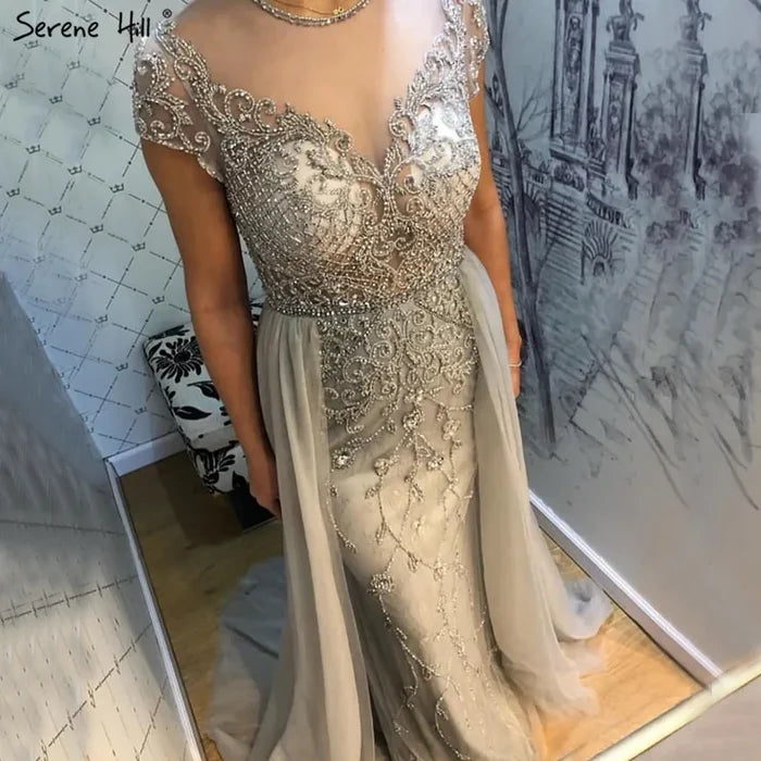 Dubai Crystal Short Sleeve Evening Dresses Design 2025 Luxury Mermaid Sexy Formal Dress Serene Hill LA60960 - SERENE HILL