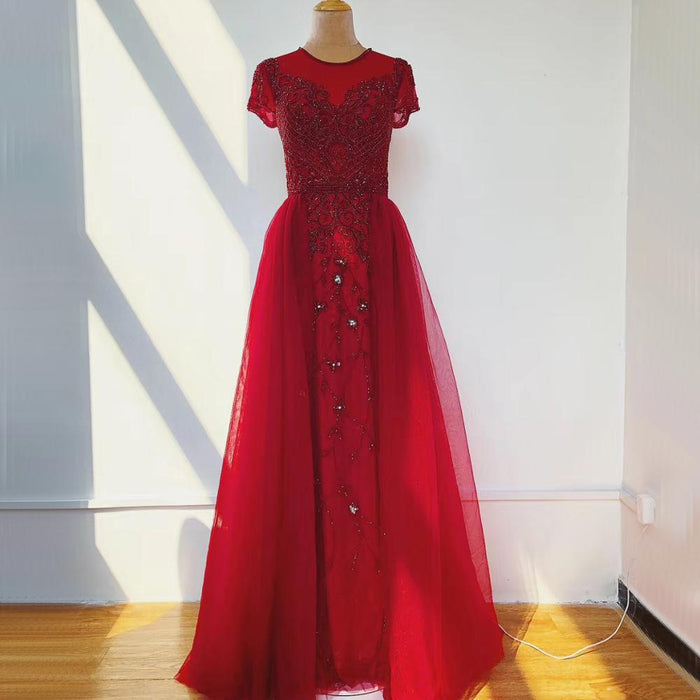 Dubai Crystal Short Sleeve Evening Dresses Design 2025 Luxury Mermaid Sexy Formal Dress Serene Hill LA60960 - SERENE HILL