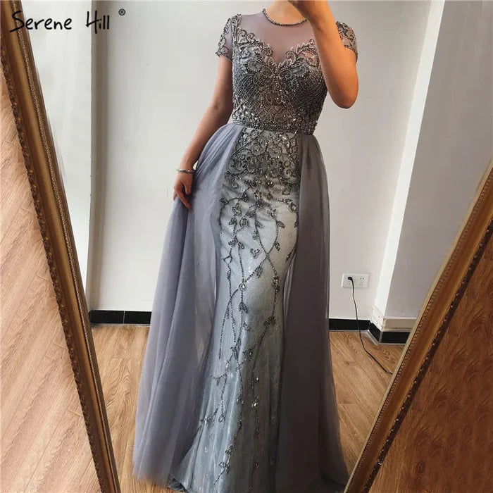 Dubai Crystal Short Sleeve Evening Dresses Design 2025 Luxury Mermaid Sexy Formal Dress Serene Hill LA60960 - SERENE HILL