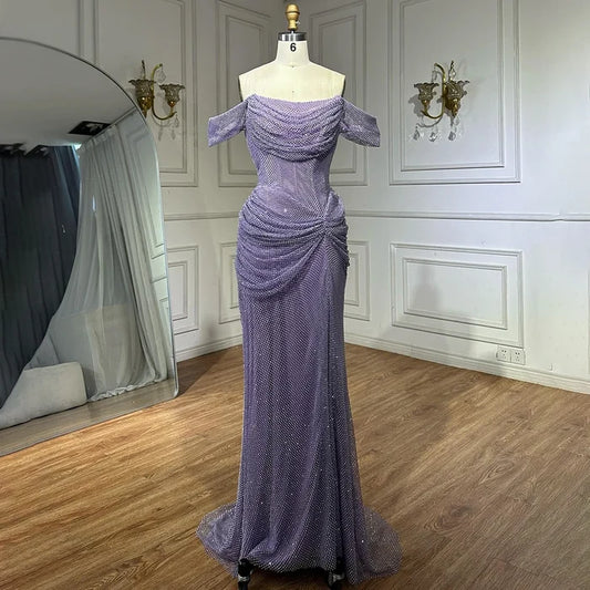 Dubai Elegant Purple Evening Dress with Sleeveless Tulle LA72790 - SERENE HILL