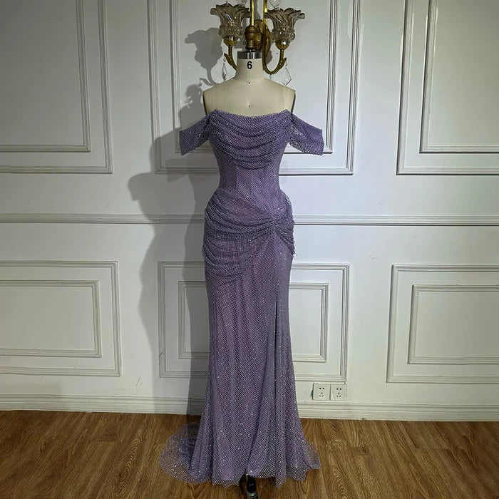 Dubai Elegant Purple Evening Dress with Sleeveless Tulle LA72790 - SERENE HILL