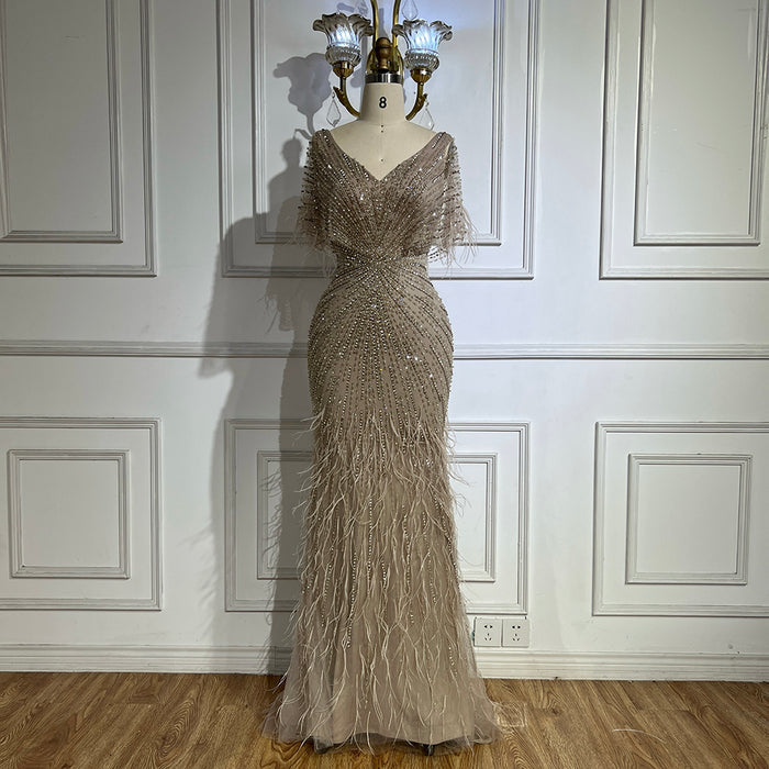 Dubai Feathers Brown Mermaid Evening Dresses  LA71323 - SERENE  HILL
