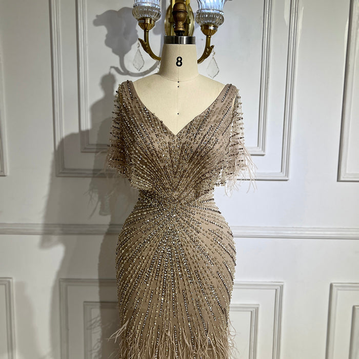 Dubai Feathers Brown Mermaid Evening Dresses  LA71323 - SERENE  HILL