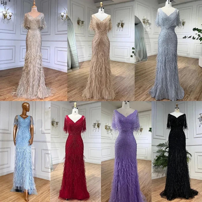 Dubai Feathers Brown Mermaid Evening Dresses LA71323 - SERENE HILL