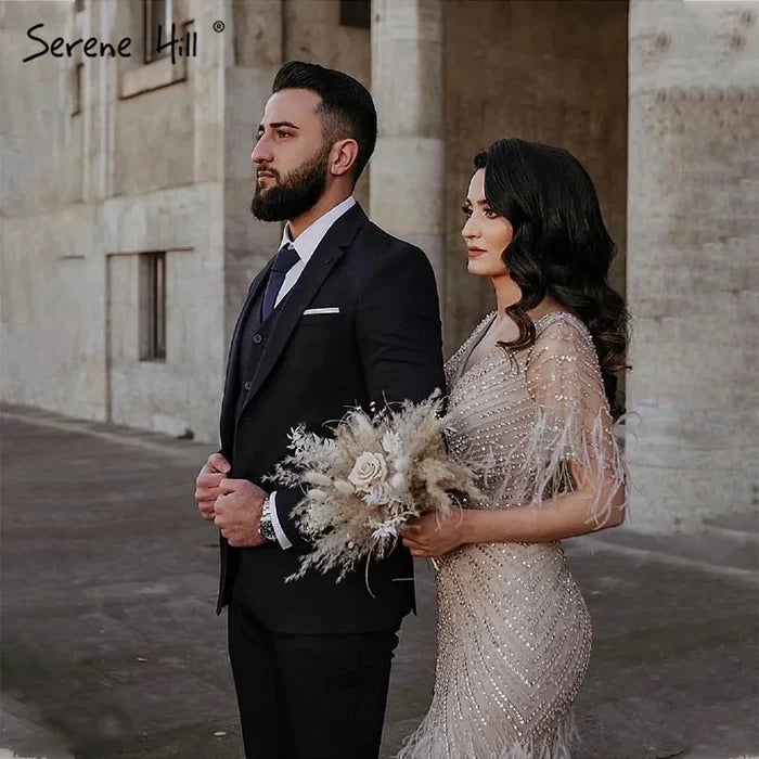 Dubai Feathers Brown Mermaid Evening Dresses LA71323 - SERENE HILL