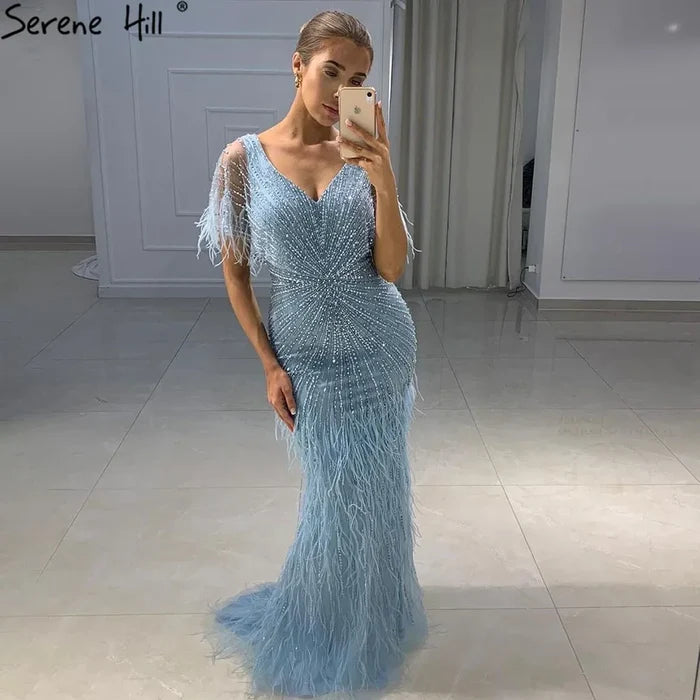Dubai Feathers Brown Mermaid Evening Dresses LA71323 - SERENE HILL