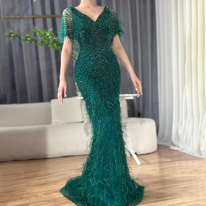 Dubai Feathers Brown Mermaid Evening Dresses LA71323 - SERENE HILL