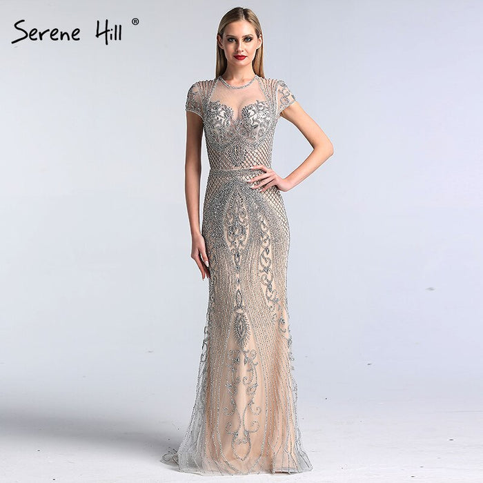Dubai Grey Full Diamond Sexy Evening Dresses 2025 Cap Sleeve Luxury Mermaid Formal Dress Serene Hill LA60934 - SERENE HILL