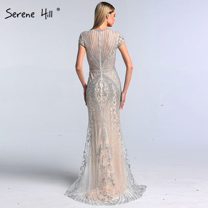 Dubai Grey Full Diamond Sexy Evening Dresses 2025 Cap Sleeve Luxury Mermaid Formal Dress Serene Hill LA60934 - SERENE HILL