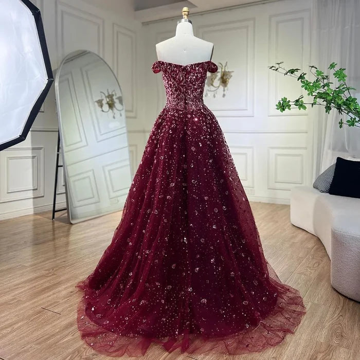 Dubai Luxury Blue Beaded Mermaid Evening Dress with Overskirt LA71796A - SERENE HILL