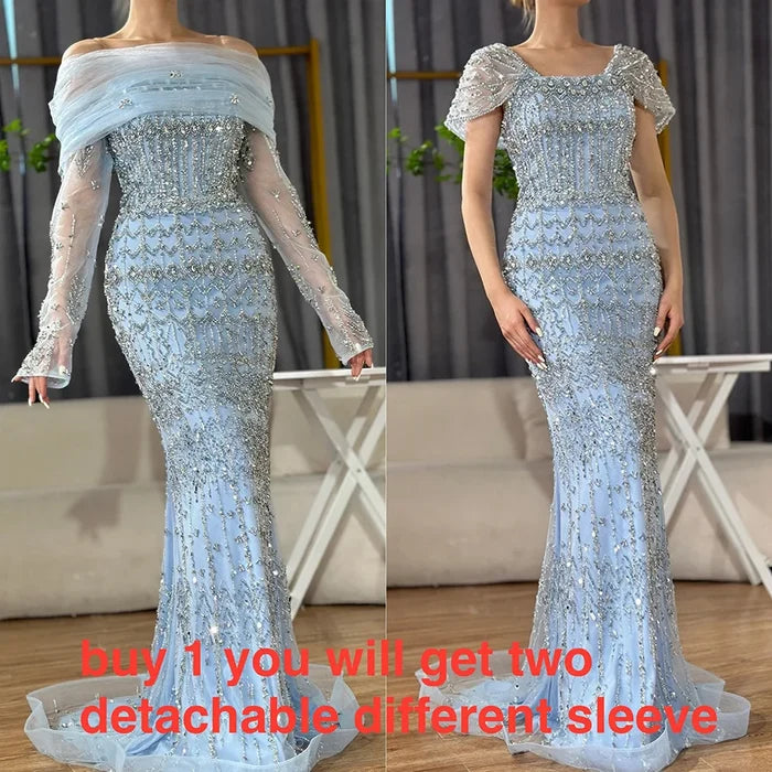 Luxury Dubai White Mermaid Beaded Evening Dress with Cape Sleeves LA72714 - SERENE HILL