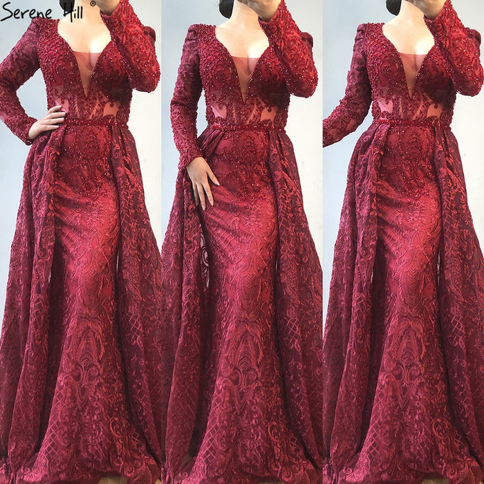 Dubai Muslim Blue Luxury Long elegant Evening Dresses 2025 Crystal Mermaid Evening Gowns Plus Size LA70159 - SERENE HILL