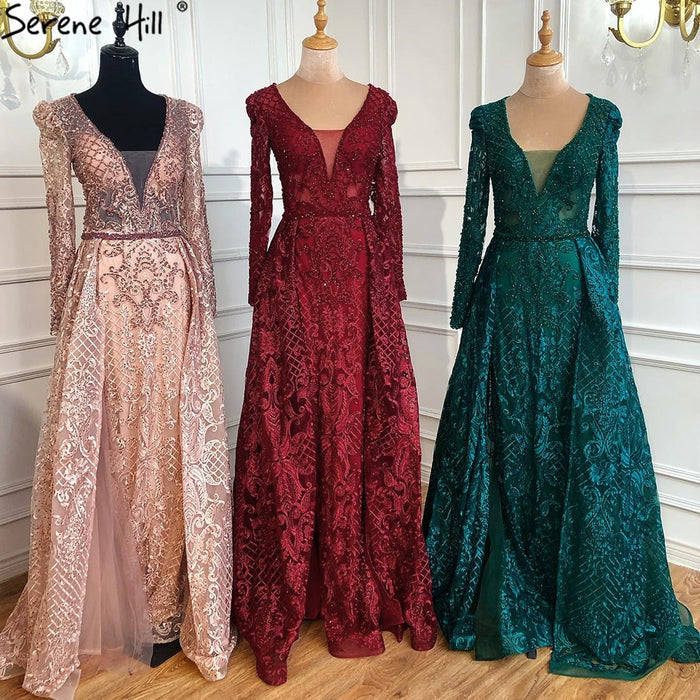 Dubai Muslim Blue Luxury Long elegant Evening Dresses 2025 Crystal Mermaid Evening Gowns Plus Size LA70159 - SERENE HILL