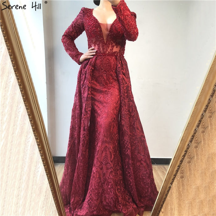 Dubai Muslim Blue Luxury Long elegant Evening Dresses 2025 Crystal Mermaid Evening Gowns Plus Size LA70159 - SERENE HILL