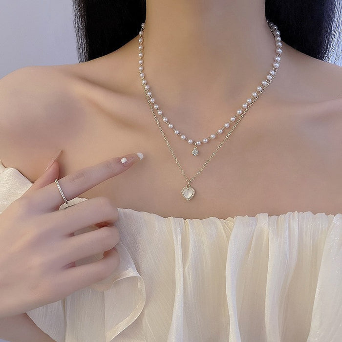 Duet Pearl & Heart Necklace - Fashionnsio