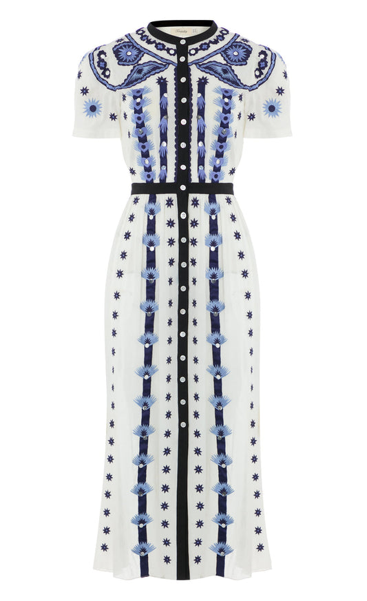 Edith Shirt Dress - White & Blue