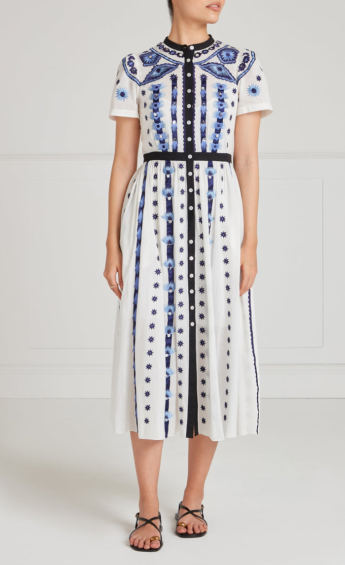 Edith Shirt Dress - White & Blue