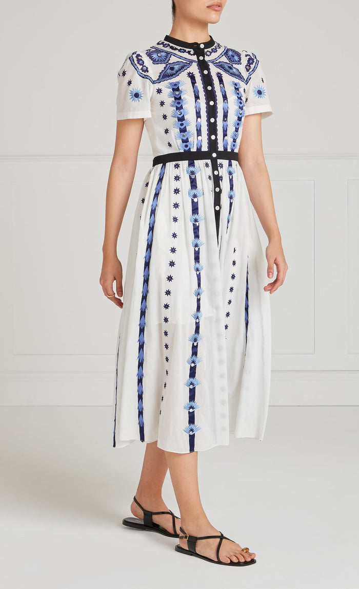 Edith Shirt Dress - White & Blue
