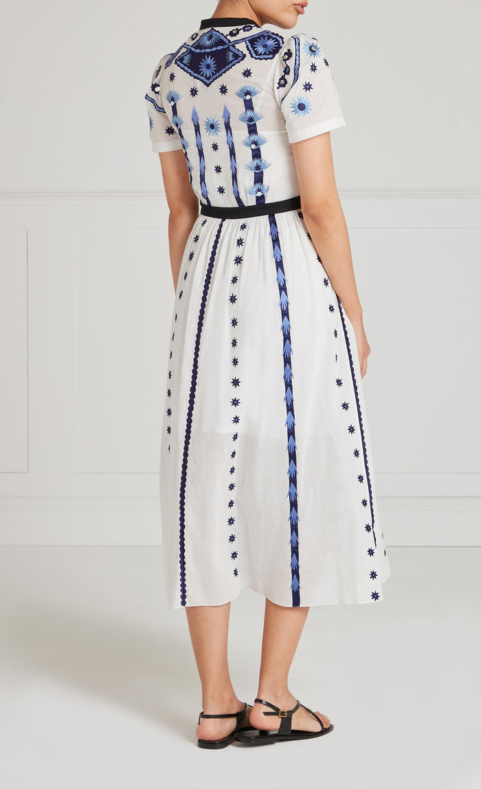 Edith Shirt Dress - White & Blue