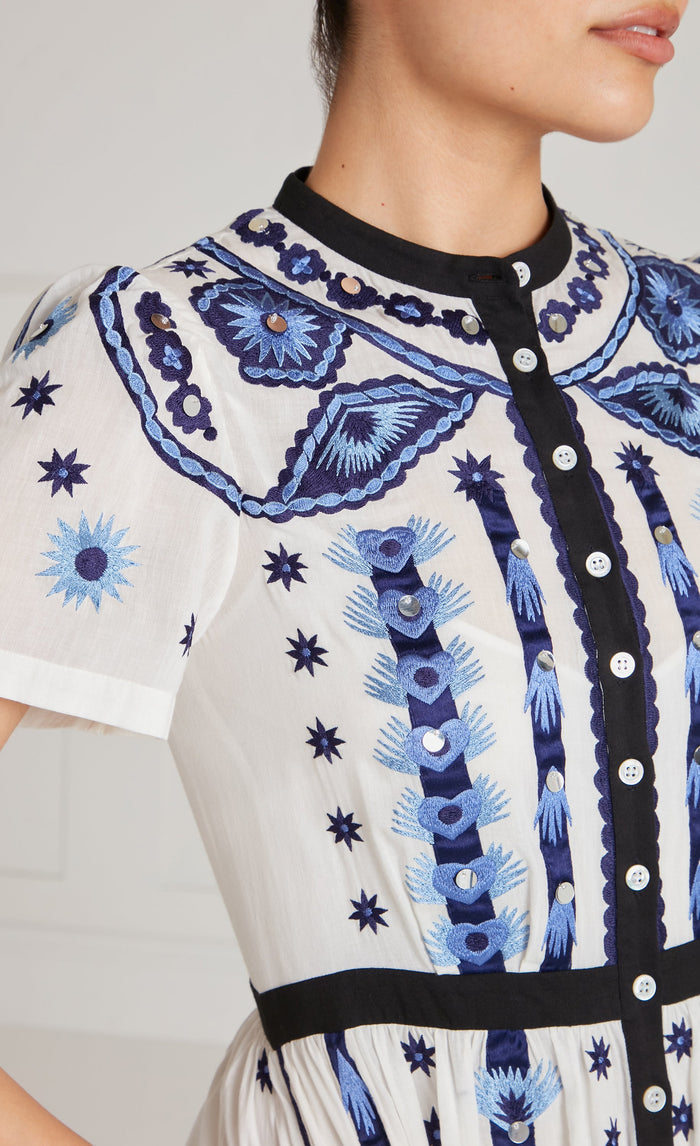 Edith Shirt Dress - White & Blue