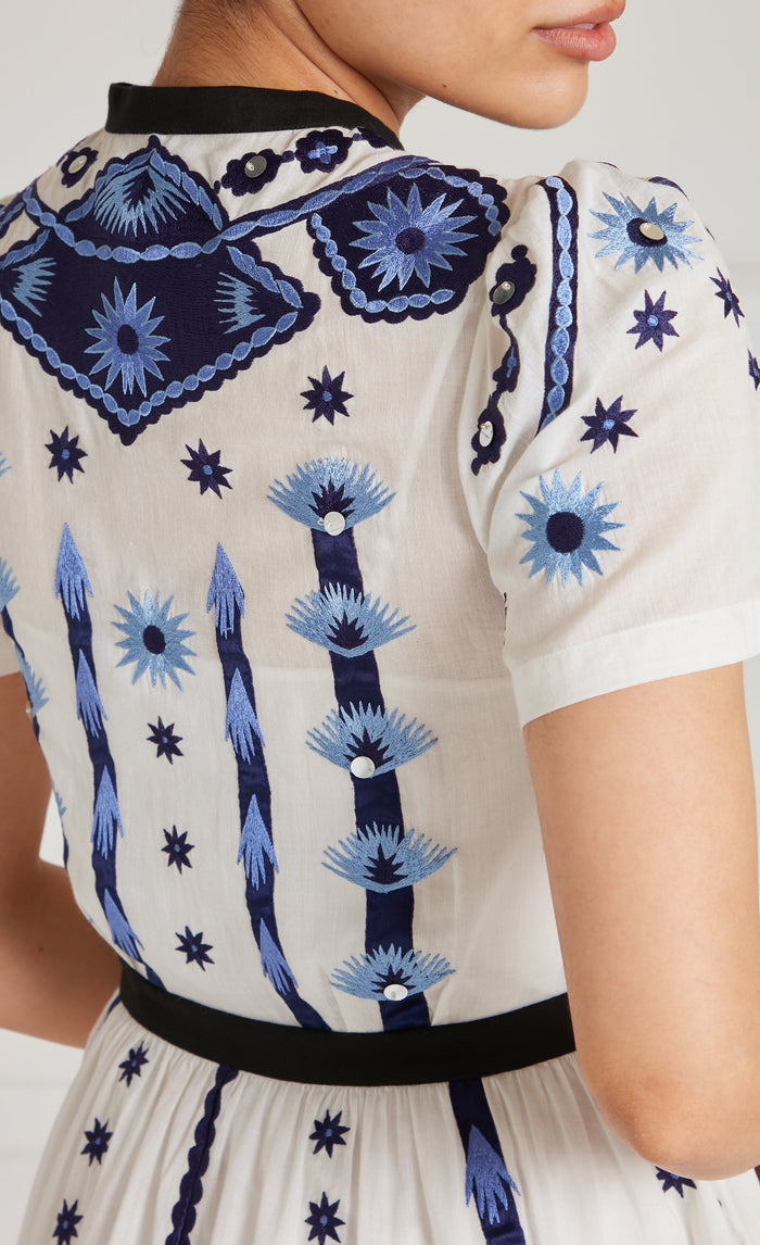 Edith Shirt Dress - White & Blue
