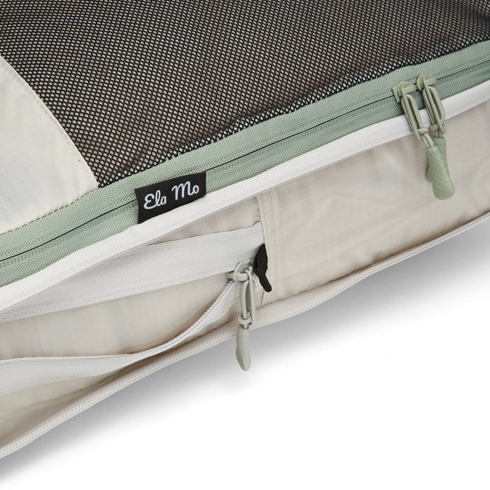 Ela Mo™ Packtaschen-Set | 5-teilig. Zwei-Wege-Reißverschluss an einer Tasche an der Seite.