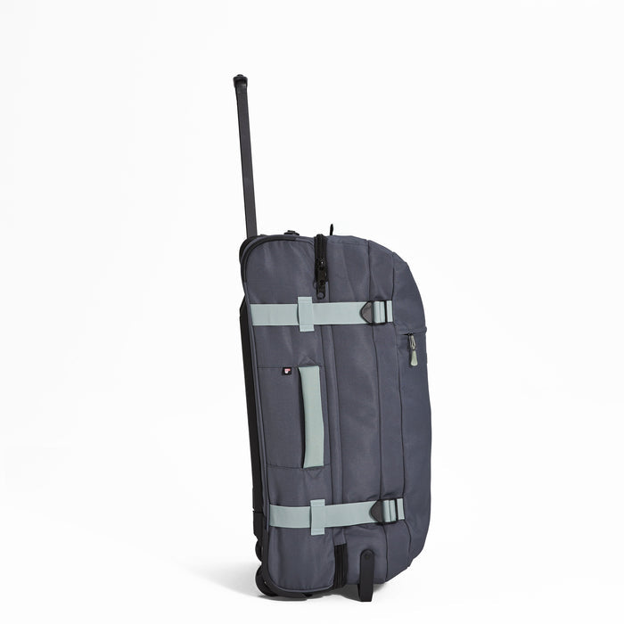 Ela Mo™ Reisetasche mit Rollen 78 Liter | Darkgrey Mint. Reisetasche mit Klickverschluss von der rechten Seite.