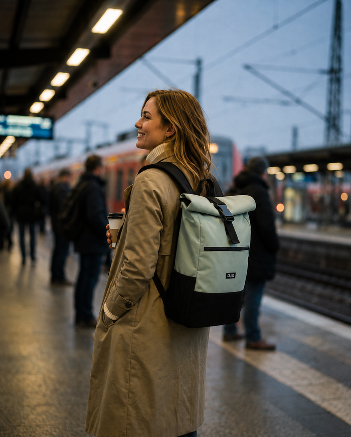 Ela Mo™ Rolltop Rucksack | Mintgrey