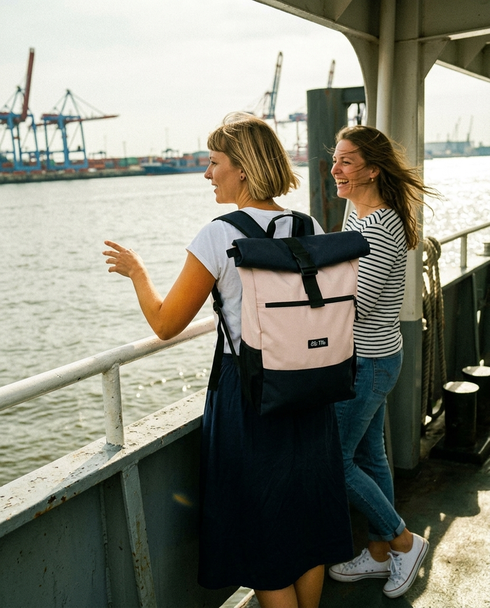 Pink & Blue Ela Mo™ Rolltop Rucksack | Pink & Blue