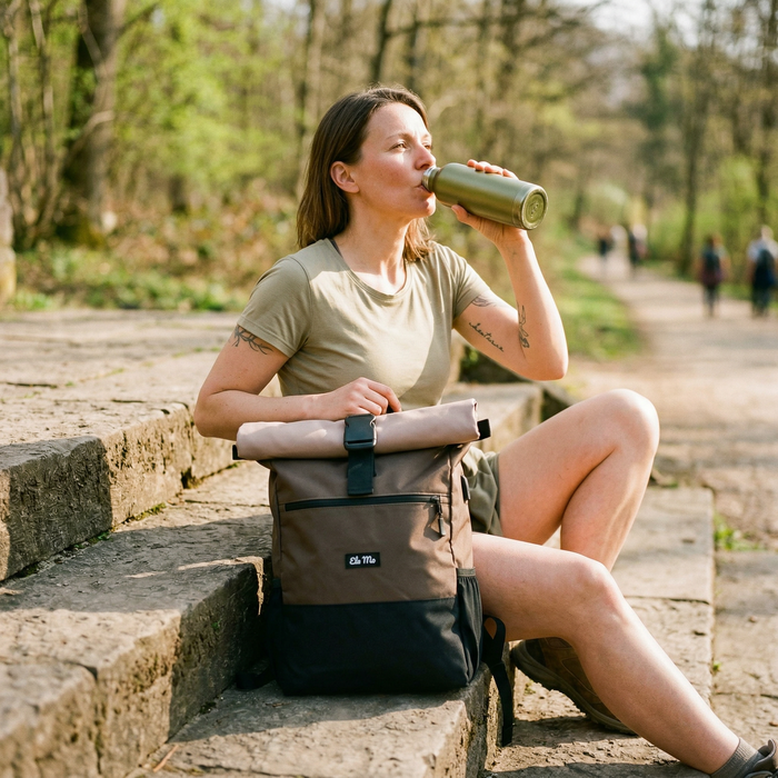 Ela Mo™ Rolltop Rucksack | Sand and Olive