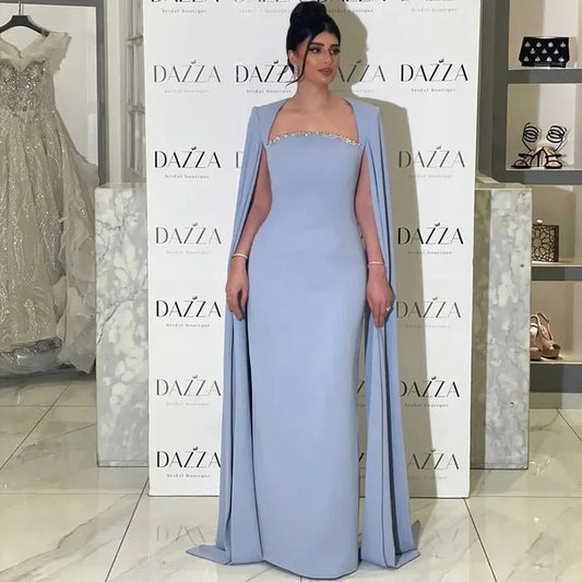 Elegant Blue Mermaid Evening Dress with Cape Sleeves LA72200 - SERENE HILL