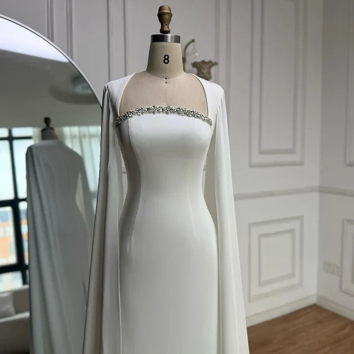 Elegant Blue Mermaid Evening Dress with Cape Sleeves LA72200 - SERENE HILL
