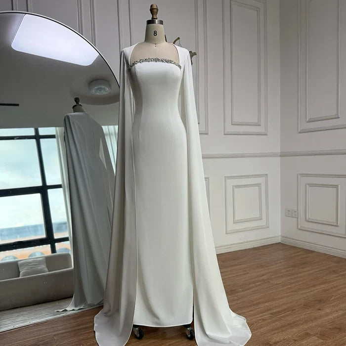 Elegant Blue Mermaid Evening Dress with Cape Sleeves LA72200 - SERENE HILL