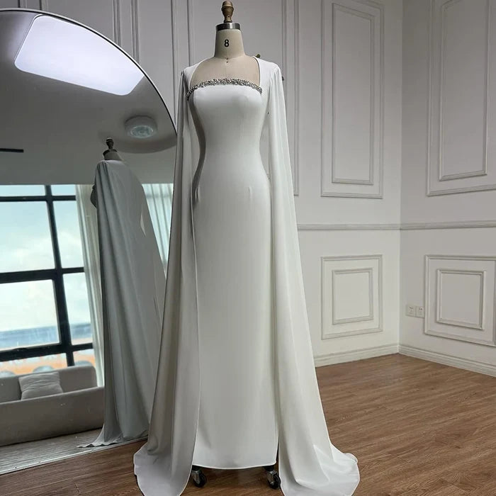 Elegant Blue Mermaid Evening Dress with Cape Sleeves LA72200 - SERENE HILL