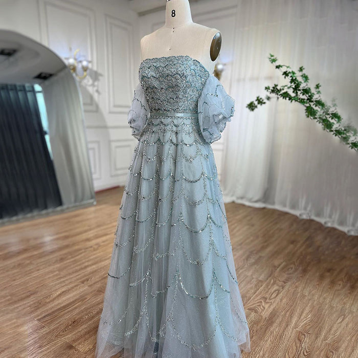 Elegant Dubai Pink Evening Dress with Puff Sleeves LA72130 - SERENE HILL