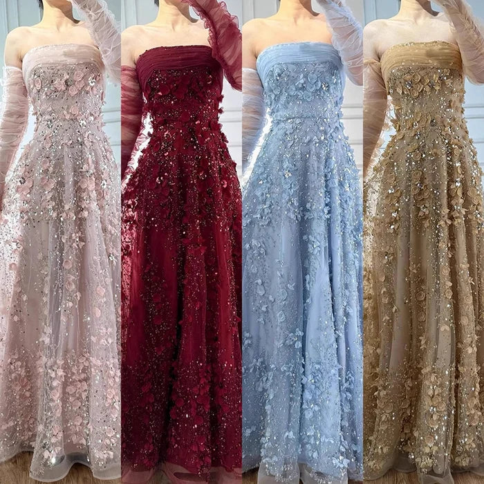 Elegant Pink 3D Flowers Evening Dress with Gloves LA72912 - SERENE HILL