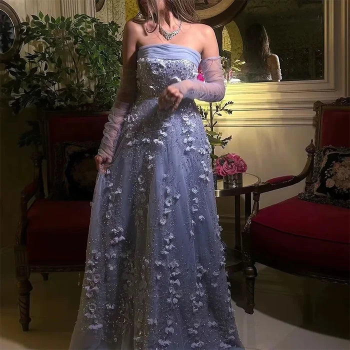 Elegant Pink 3D Flowers Evening Dress with Gloves LA72912 - SERENE HILL