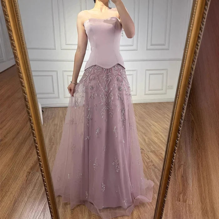Elegant Sage Green Beaded A-Line Evening Dress Gown LA72809 - SERENE HILL
