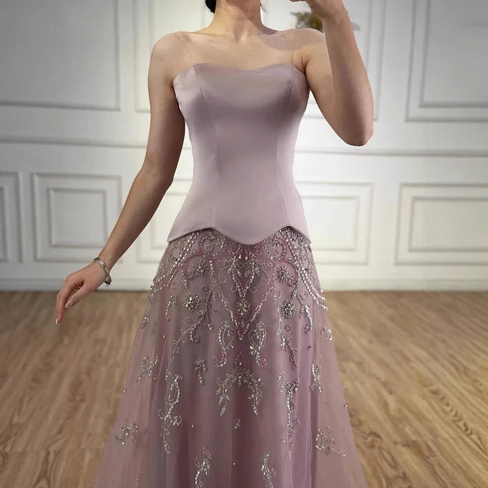 Elegant Sage Green Beaded A-Line Evening Dress Gown LA72809 - SERENE HILL