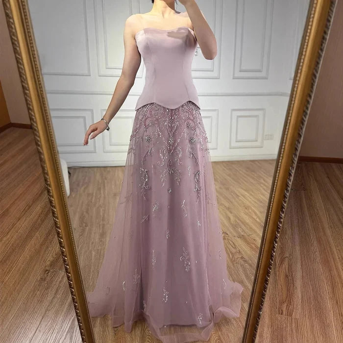 Elegant Sage Green Beaded A-Line Evening Dress Gown LA72809 - SERENE HILL