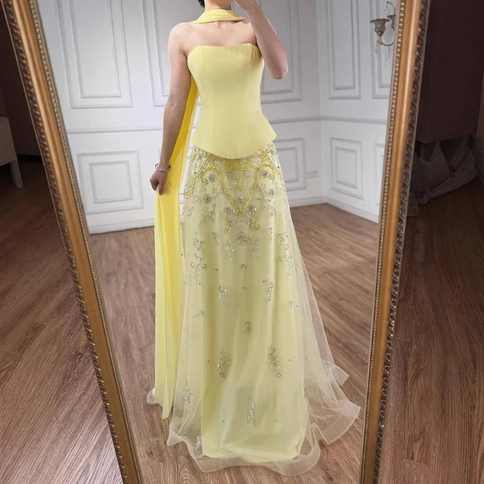 Elegant Sage Green Beaded A-Line Evening Dress Gown LA72809 - SERENE HILL
