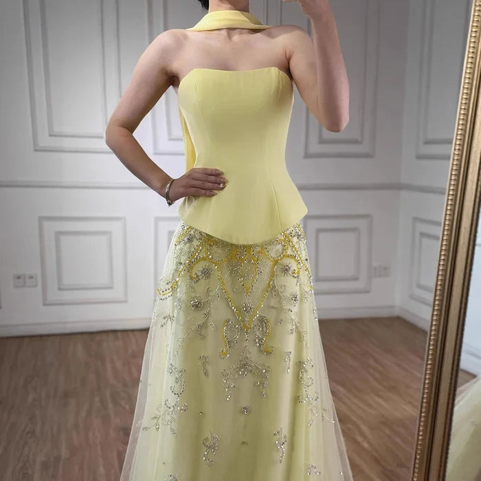 Elegant Sage Green Beaded A-Line Evening Dress Gown LA72809 - SERENE HILL