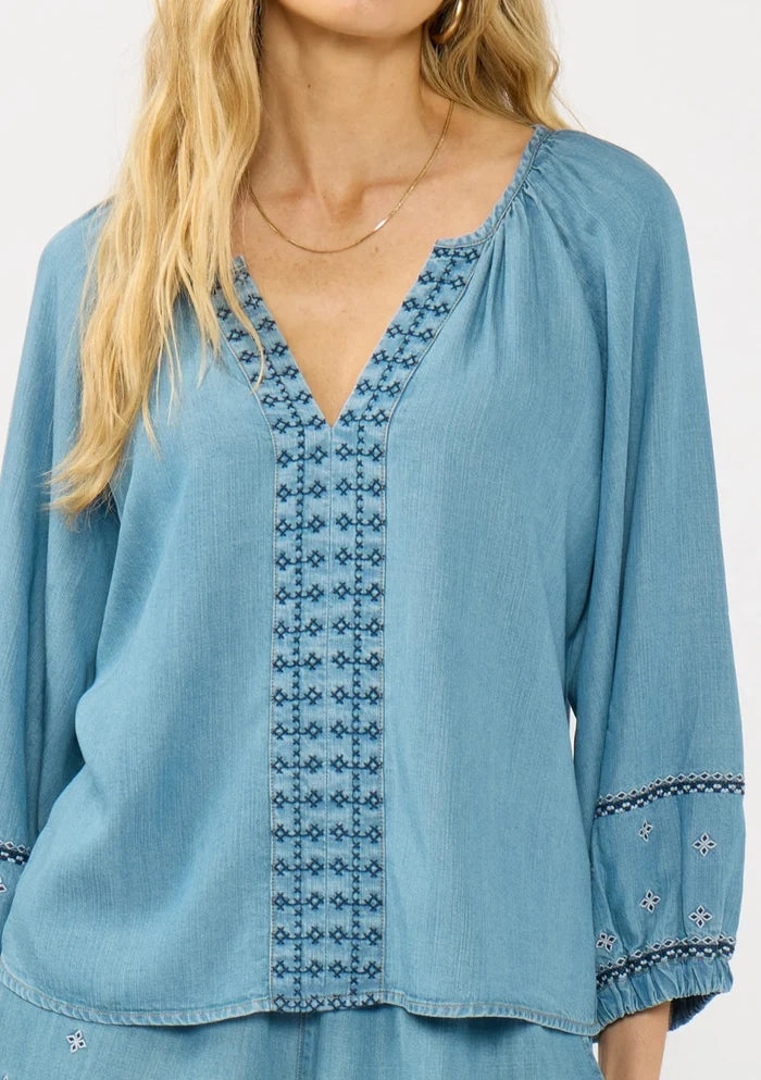 Embroidered Long Sleeve Top